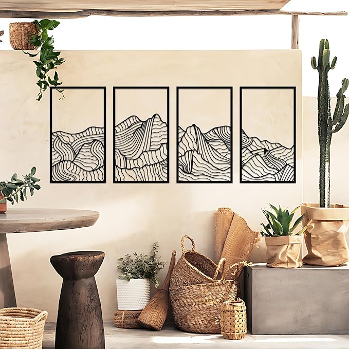 Resama Mountain Metal Wall Art Decor Large Mountains Line Wall Decor Minimalist Abstract Single Line Hanging Wall Sculpture for Living Room Bedroom Office