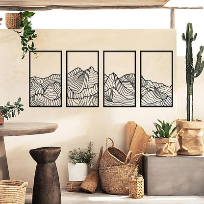 Resama Mountain Metal Wall Art Decor Large Mountains Line Wall Decor Minimalist Abstract Single Line Hanging Wall Sculpture for Living Room Bedroom Office