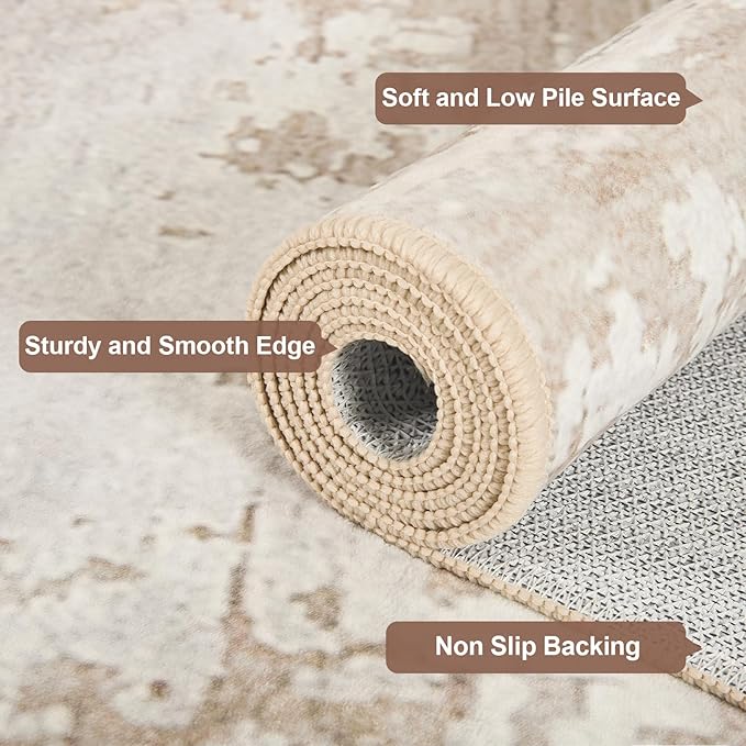HOMORE 2x6 Runner Rug for Kitchen Hallways Runners Rugs,Beige Area Rug Non Slip Washable Rugs for Entrway Soft Abstract Carpet for Entrance Bedroom Living Room Laundry Bathroom