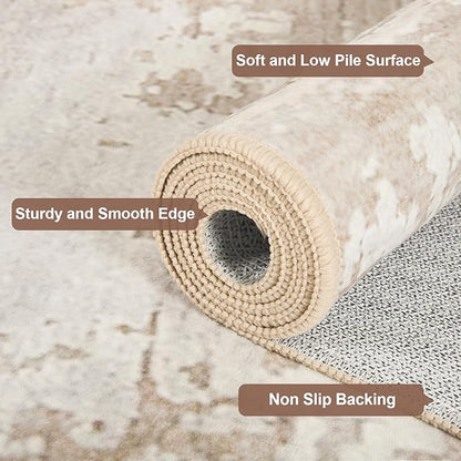 HOMORE 2x6 Runner Rug for Kitchen Hallways Runners Rugs,Beige Area Rug Non Slip Washable Rugs for Entrway Soft Abstract Carpet for Entrance Bedroom Living Room Laundry Bathroom