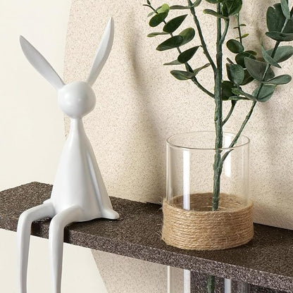 Troartos 3D Textured Neutral Abstract Wall Art with Vase, White and Brown Wall Decor with Rabbit Decoration, Minimalist Geometric Artwork for Living Room Hallway Dining Room Bedroom Office, 24x24 In