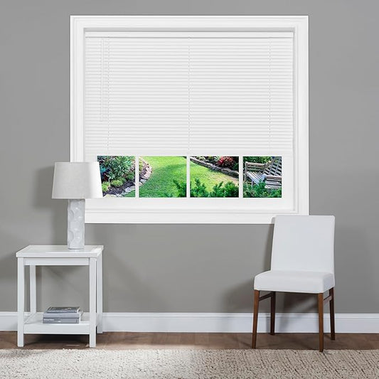 Cordless Light Filtering Mini Blind - 45 Inch Width, 25 Inch Length, 1" Slat Size - Pearl White - Cordless GII Morningstar Horizontal Windows Blinds for Interior by Achim Home Decor