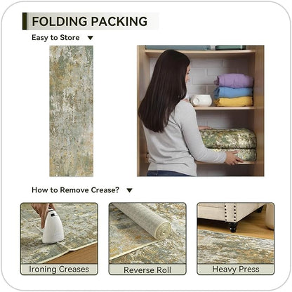 Green Rug Runners for Hallways Kitchen 2.6x8 Non Slip Washable Entryway Runner Rugs with Rubber Backing 8ft Long Carpet Runner for Laundry Bedroom, Low Pile Stain & Fade Resistant, Sage Green