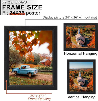 KTKDE 24x36 Poster Frame 3 Pack,Picture Frames Wooden Black 36 by 24 in for Pictures and Art Prints, Exhibition, Caffe Large Frame for Photos, best gift