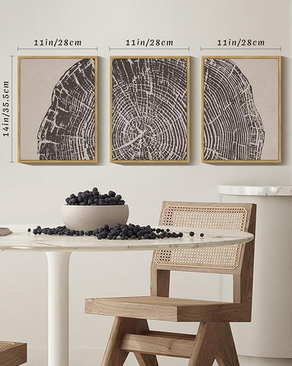 PHOPAGO Farmhouse Vintage Framed Wall Art Set Gray Wood Tree Ring Spirals Nature Abstract Drawings Rustic Modern Art Decor for Living Room Bedroom - 11x14in Natural Framed