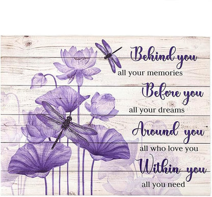 LB Motivational Wall Art Inspirational Quotes with Purple Floral Dragonfly Canvas Wall Art Plant Pictures Wall Decor for Living Room Bedroom Bathroom Office Home Framed Ready to Hang 16x12 Inch
