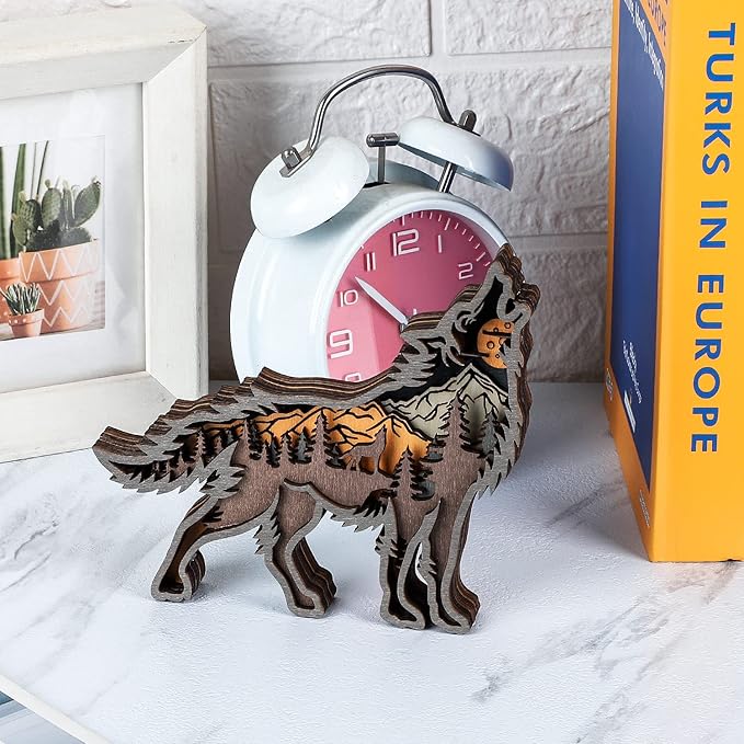 Laozai Wooden Forest Animals Wolf Decor Cabin Rustic Decor Wall Decorations Mountain decor for Bedroom Living Room Table Decorative