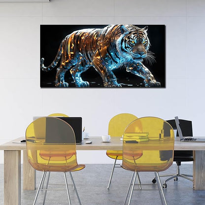Ouzzlie Tiger Art Wall Decor for Living Room Modern Black Canvas Picture Gold Wall Art for Bedroom Office Large Artwork Print 29" x 59"