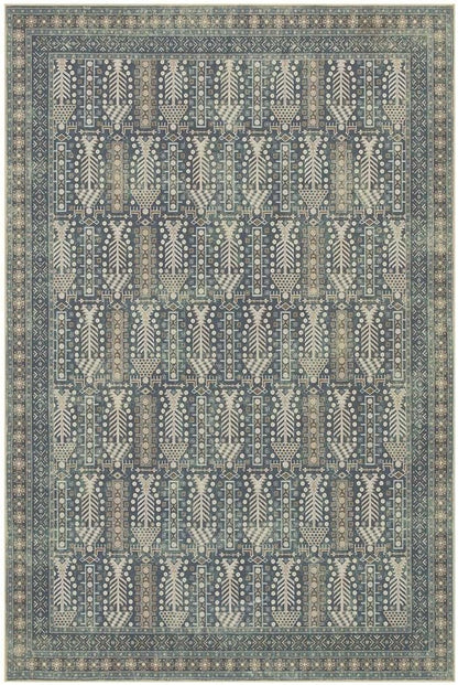 Rugxara 10x14 Washable Area Rugs for Living Room - Large Rugs,Floral Boho Vintage Rug,Soft & Non-Slip,Low Pile Wool Carpet for Indoor Dining Room,Bedroom,Girls Room(Ivory Blue)
