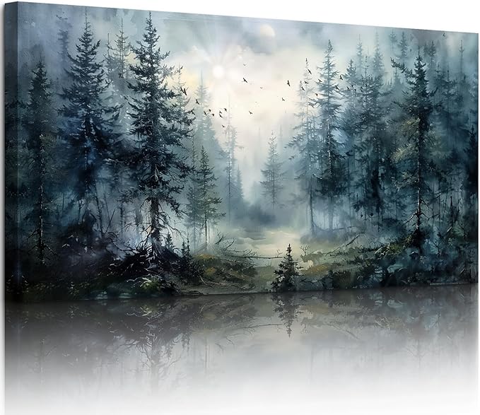 SERIMINO Large Wall Art for Living Room, Landscape Canvas Prints Paintings, Foggy Forest Pictures Wall Decor Aesthetic, Pine Trees Modern Home Decor, Bedroom Bathroom Office Artwork 29"X57"