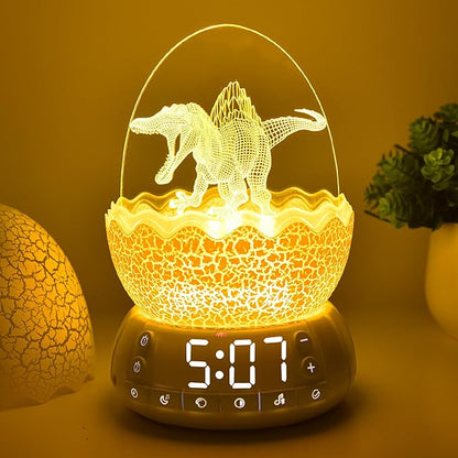 Dinosaur Egg Alarm Clock / Glowing Digital Clock with Night Light, 20 Soothing Sound Timer Training Sleep Machine/Bluetooth Speaker, Dinosaur Decor Lamp for Bedroom/Living Room, Gifts for Kids Adults