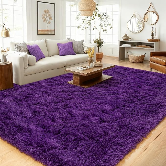 8x10 Area Rugs for Living Room Bedroom, Ultra Soft Fluffy Purple Large Rug Carpet for Bedroom, Upgrade Non-Slip Shag Plush Rugs for Nursery Boys Girls Kids Room Modern Indoor Home Decor