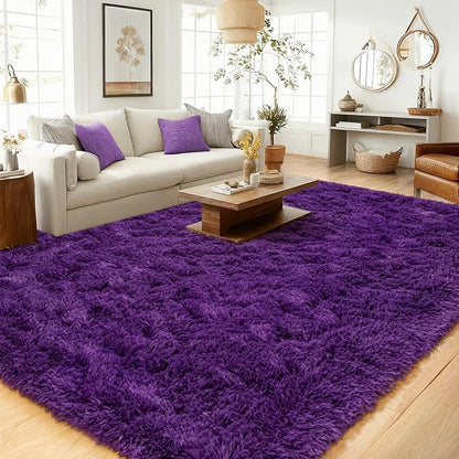 8x10 Area Rugs for Living Room Bedroom, Ultra Soft Fluffy Purple Large Rug Carpet for Bedroom, Upgrade Non-Slip Shag Plush Rugs for Nursery Boys Girls Kids Room Modern Indoor Home Decor