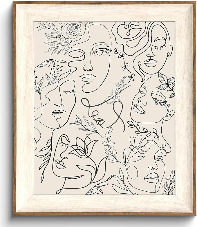 Uniro Framed Canvas Wall Art, Minimalist Abstract Women Face Line Art Print Neutral Wall Dec or, Mid Century Wall Art, Boho Wall Decor Aesthetic Poster Painting for Gallery Living Room Bathroom Bedroom W.all Decor, Neutral Beige Boho Room D.ecor - 10x1...