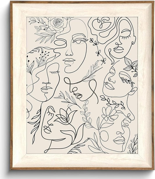 Uniro Framed Canvas Wall Art, Minimalist Abstract Women Face Line Art Print Neutral Wall Dec or, Mid Century Wall Art, Boho Wall Decor Aesthetic Poster Painting for Gallery Living Room Bathroom Bedroom W.all Decor, Neutral Beige Boho Room D.ecor - 10x1...