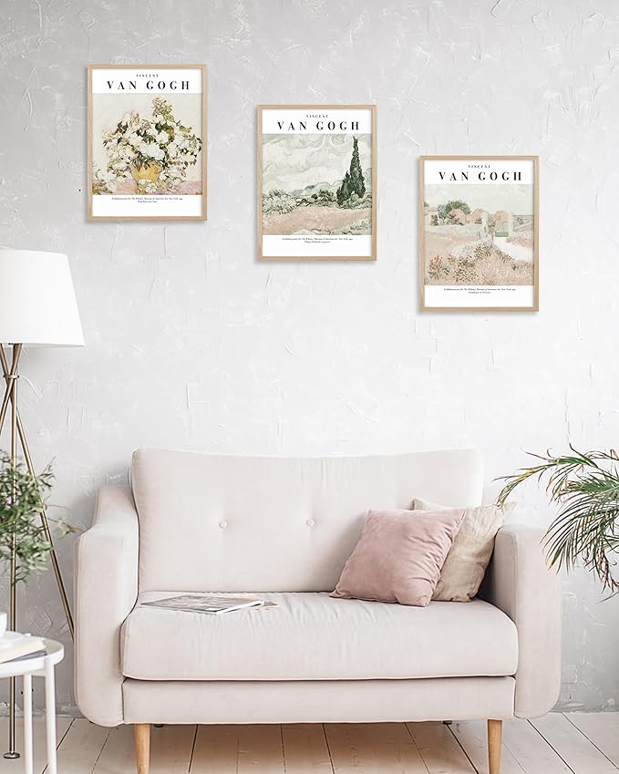 HesenDot Unframed Vintage Van Gogh Exhibition Posters Set of 3, French Country Landscape Floral Wall Art, Minimalist Chic Canvas Prints, Farmhouse Home Decor for Bedroom Living Room Study Office