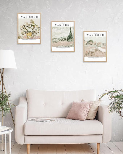 HesenDot Unframed Vintage Van Gogh Exhibition Posters Set of 3, French Country Landscape Floral Wall Art, Minimalist Chic Canvas Prints, Farmhouse Home Decor for Bedroom Living Room Study Office