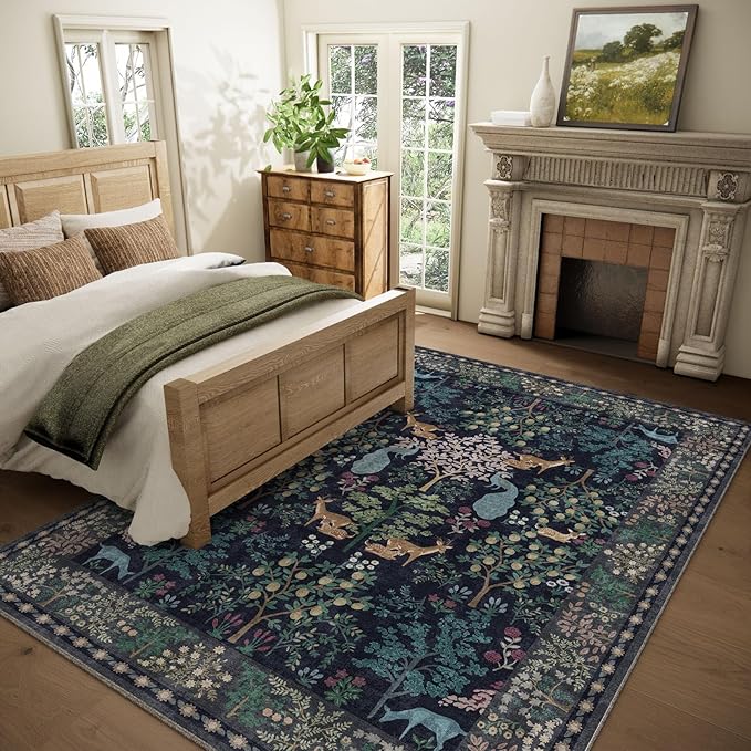 9x12 Area Rugs for Living Room: Washable Bedroom Rug Vintage Area Rug Stain Resistant Non Slip Low Pile Lightweight Soft Carpets for Living Room Dining Room Kitchen Nursery Kids Room Farmhouse Indoor