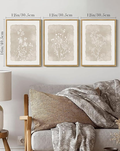 Drsoum Botanical Flower Wall Art Framed Vintage Floral Wall Prints Wildflower Neutral Rustic Bohemain Artwork Farmhouse Bedroom Ready to Hang 12x16in Natural Framed