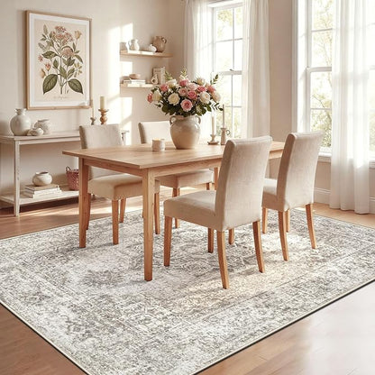 5x7 Area Rugs for Living Room, Washable Vintage Boho Medallion Rug Non Slip Low Pile Floor Carpet for Bedroom Nursery Dining Room (Taupe, 5'x7')