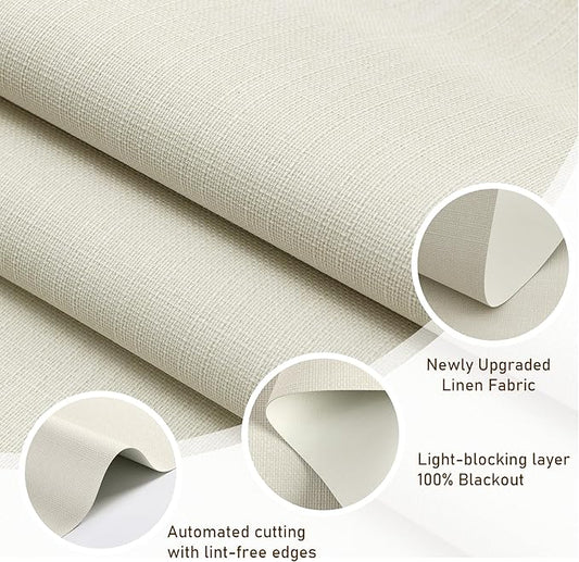 AOSKY Linen Roller Blinds Shades for Indoor Windows Pull Down Cordless Blackout Black Out Window Shade 35.5 Inch Blinds for Home Beige