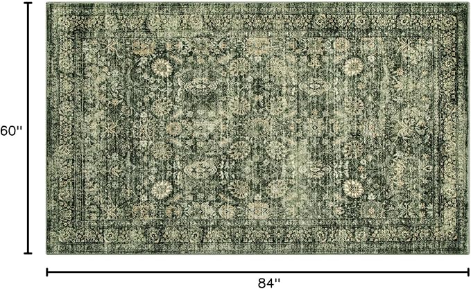 Morebes 5 x 7 Area Rugs Washable Rug Boho Soft Living Room Rugs, Non-Slip Non-Shedding Distressed Large Vintage Rug for Bedroom Farmhouse Dining Room Indoor Playroom,Grayish Green