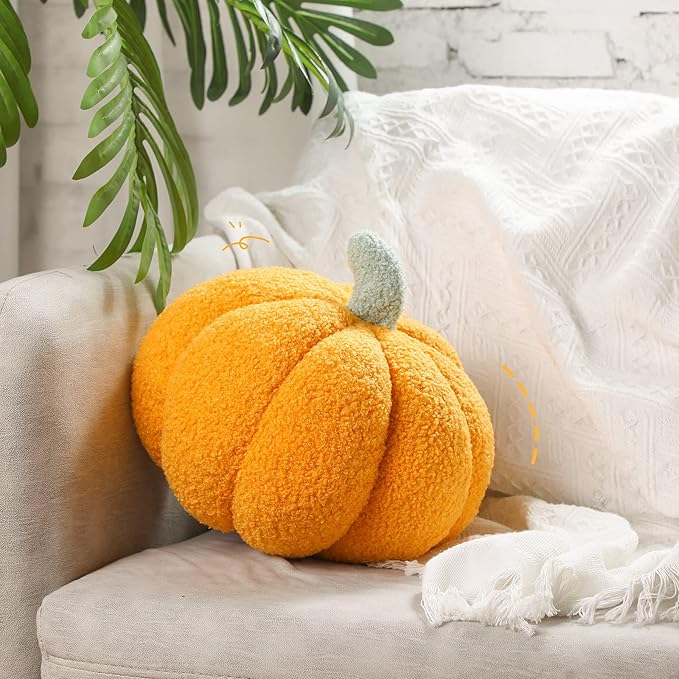 Kajaia 2 Pcs Simulated Pumpkin Plush Pillow 11 x 9.5 Inch 3D Cushion Fall Decorations Stuffed Throw Pillows Toy for Fall Halloween Thanksgiving Bedroom Sofa Couch Supplies (White,Yellow)