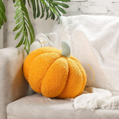 Kajaia 2 Pcs Simulated Pumpkin Plush Pillow 11 x 9.5 Inch 3D Cushion Fall Decorations Stuffed Throw Pillows Toy for Fall Halloween Thanksgiving Bedroom Sofa Couch Supplies (White,Yellow)