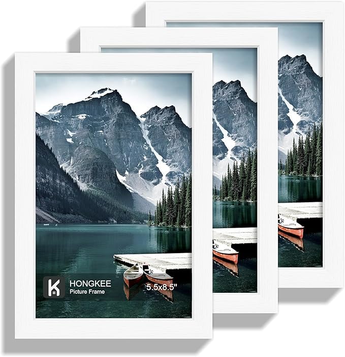 Hongkee 5.5 x 8.5 Diploma Frame - Made of Real Glass and White Wooden Frame, 5.5 by 8.5 Photo for Wall or Tabletop Display, 3 Pack
