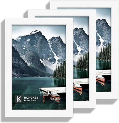 Hongkee 5.5 x 8.5 Diploma Frame - Made of Real Glass and White Wooden Frame, 5.5 by 8.5 Photo for Wall or Tabletop Display, 3 Pack