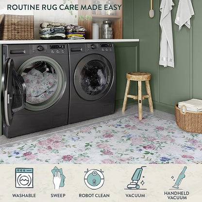 Lahome Vintage Floral 8x10 Rugs for Living Room,Large Boho Washable Rugs,Low Pile Bedroom Rug 8x10 Under Bed Carpet for Nursery Playroom Dining Room Nina (Purple/Grey)