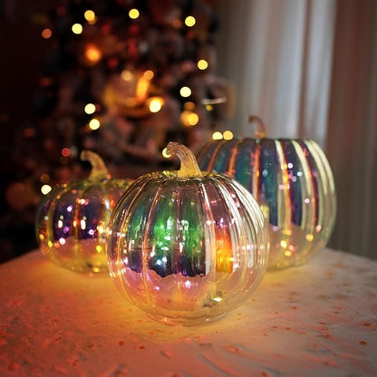 Colorful Mercury Glass Pumpkin with Built-in LED Light - Enhance Your Fall Decor with Magical Glow-Perfect Harvest Festival Decorations and Gift