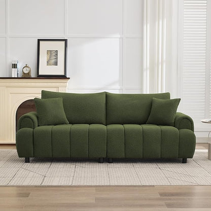 88 "Modern Boucle Sofa Couch, Oversized Comfy 3 Seater Sherpa Curved Sofas Deep Seat, Upholstered Loveseat Teddy Round Arm Couches for Living Room, Bedroom, Green