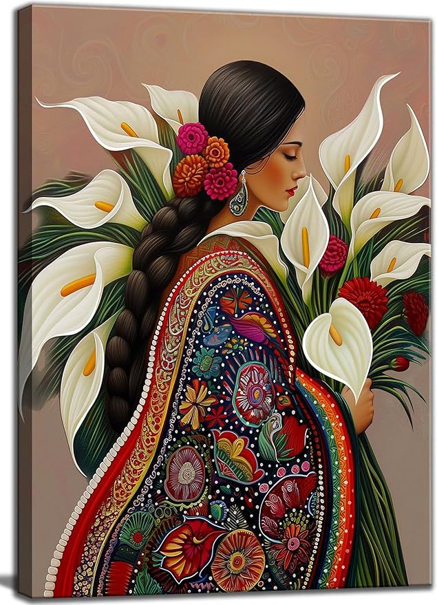Calla Lily Canvas Wall Art Mexican Vintage Flower Decor painting Pictures Girls White Floral Plant Posters Prints for living room Bathroom Bedroom Office Hallway Home Decoration