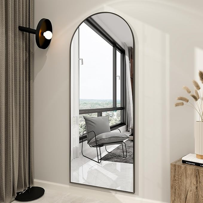 BEAUTYPEAK 65"x24" Full Length Mirror, Arch Full Body Floor Mirror, Wall Mirrors Hanging or Leaning Arched-Top with Stand for Bedroom, Dressing Room, Black