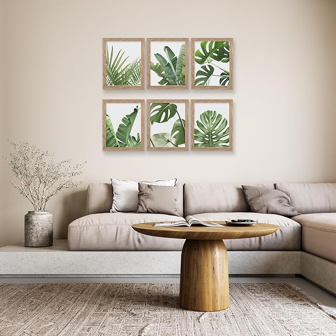 HoozGee Framed Botanical Wall Art Prints Set of 6 Tropical Leaves Plant Leaf Canvas Print Wall Decor Green Wall Art Posters Bedroom Living Room Decor (Tropical Leaf Art, 11"x14" FRAMED)