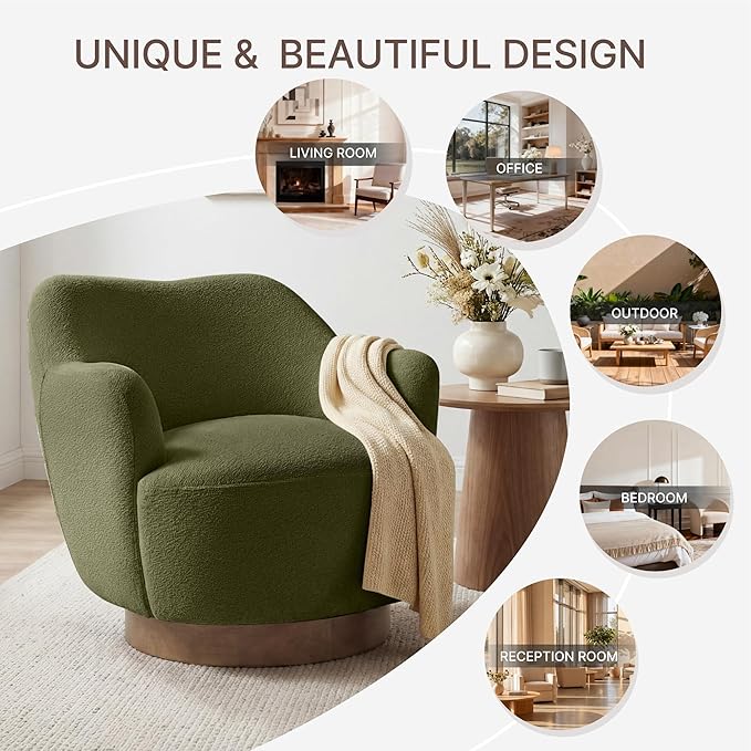 Swivel Accent Chair Set of 2,Upholstered Barrel Chair with Curves Camel Back Design,Modern Arm Chair with Wooden Base for Living Room Bedroom Reading Waitingroom,Green