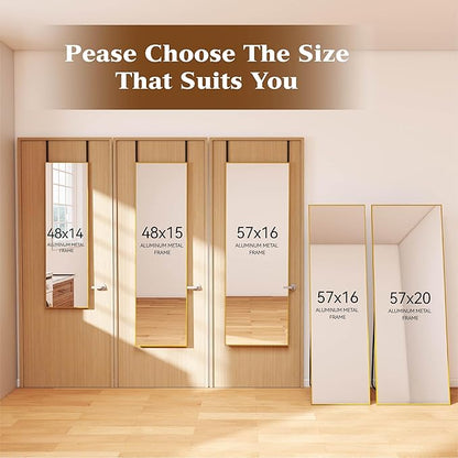 NARCISSUS 47x14 Mirror Door Hanging Full Length,Over Door or Wall Mounted Aluminum Alloy Frame Tempered Glass Rectangle Full Body Mirrors for Bedroom Dressing Living Room Bathroom 47 inch Gold