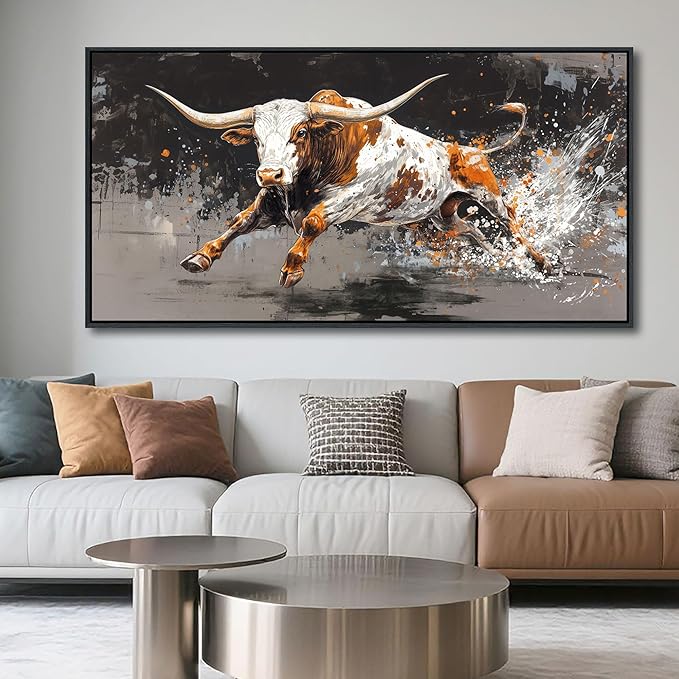 Highland Cow Wall Art - Farmhouse Cow Pictures Wall Decor - Rustic Canvas Country Wall Decor - Large Pictures for Living Room -Framed Artwork for Walls 24×48IN