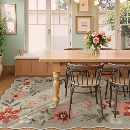 Lahome Floral Washable Rugs 8x10, Non-Slip Soft Bedroom Rug Stain Resistant, Ultra-Thin 8x10 Rugs for Living Room Boho Rug Accent Carpet for Dining Room Office Flore (8x10ft,Brown)