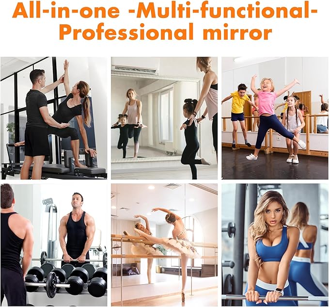 Hasipu Home Gym Mirror 55" L x 21" W - 3PCS Large Full Body Mirror for Yoga, Fitness, Garage, Dance Studio, Wall-Mounted, 0.16in Tempered Glass Frameless