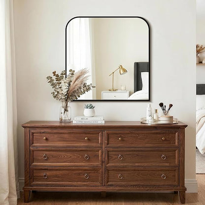 Bathroom Vanity Mirror for Wall, 30" x 30" Black Metal Framed Bathroom Mirror for Over Sink, Living Room, Bedroom, Entryway, Mantel, Fireplace Decor