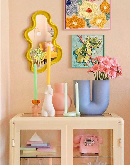 Trendy Bedroom Mirrors for Wall Decor, Soft Velvet Wall Mounted Cloud Mirror for Girl Teen Women Bedroom Decoration, Cute Hanging Sculpture Home Accent for Dining Room Kitchen (Yellow-Orange)