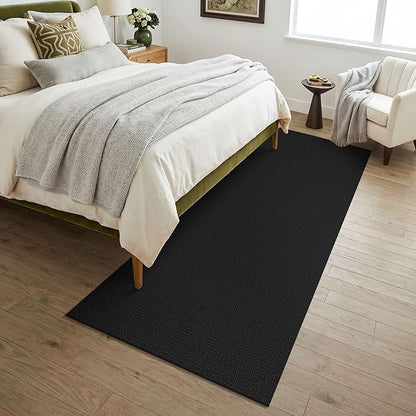 KOZYFLY Black 3x7 Washable Kitchen Runner Rug, Non Slip Wide Runners for Hallway, Cotton Entryway Runner, Braided Floor Carpet for Entry, Kitchen, Bedside, Hall, Black/Dark Grey