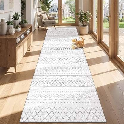 Runner Rug 2x8 Boho Geometric Area Rugs: Washable Kitchen Rug, Soft Non Slip Moroccan Long Hallway Rugs for Bedroom Bathroom Laundry Entryway Staircase Foyer(Dark Grey,2X8)