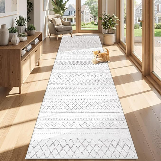 Runner Rug 2x8 Boho Geometric Area Rugs: Washable Kitchen Rug, Soft Non Slip Moroccan Long Hallway Rugs for Bedroom Bathroom Laundry Entryway Staircase Foyer(Dark Grey,2X8)