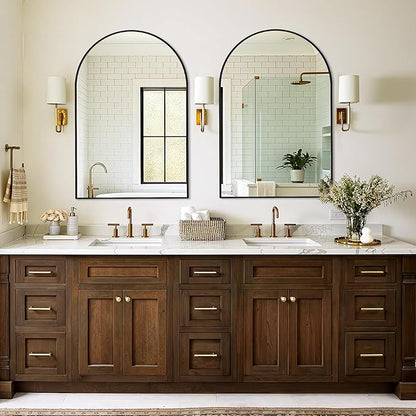 Vanity Bathroom Mirror for Wall, 2 Pack 36”x24” Arched Bathroom Mirror for Over Sink, Arched Metal Frame for Bedroom, Living Room, Entryway, Hanging or Leaning, Black