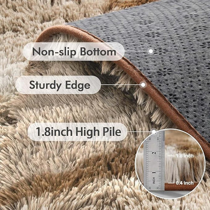 4x6 Ft Shag Area Rug for Bedroom Living Room, Tie-Dyed Ultra Soft Fluffy Furry Rugs for Indoor Floor, Aesthetic Carpet for Kids Home Decor (Khaki)