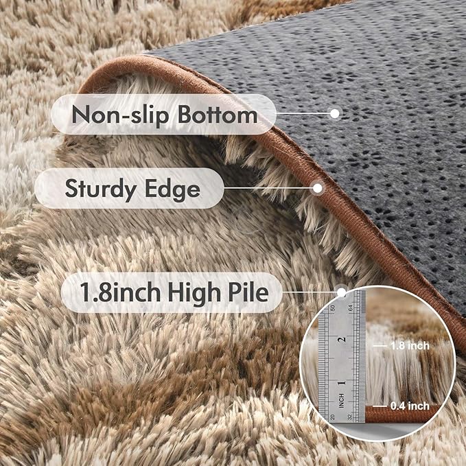 7x10 Ft Extra Large Shag Rugs for Living Room, Tie Dyed Ultra Soft Fluffy Furry Area Rugs for Bedroom Indoor Floor, Aesthetic Carpet for Kids Home Decor (Khaki)