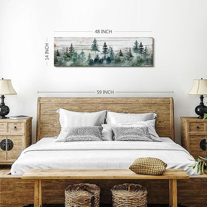 Farmhouse Pine Tree Wall Art Forest Picture Wall Decor Rustic Wood Mountain Canvas Prints Artwork for Living Room Kitchen Cabin Home Decor Vintage Landscape Poster Painting Decorations 14x48”
